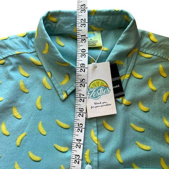 Zesties Size XL Blue Cotton Retro‎ 80s Style Beach Shirt Button Graphic Citrus - Picture 9 of 9